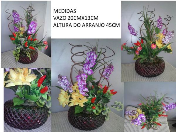arranjo vazo flores artificiais
